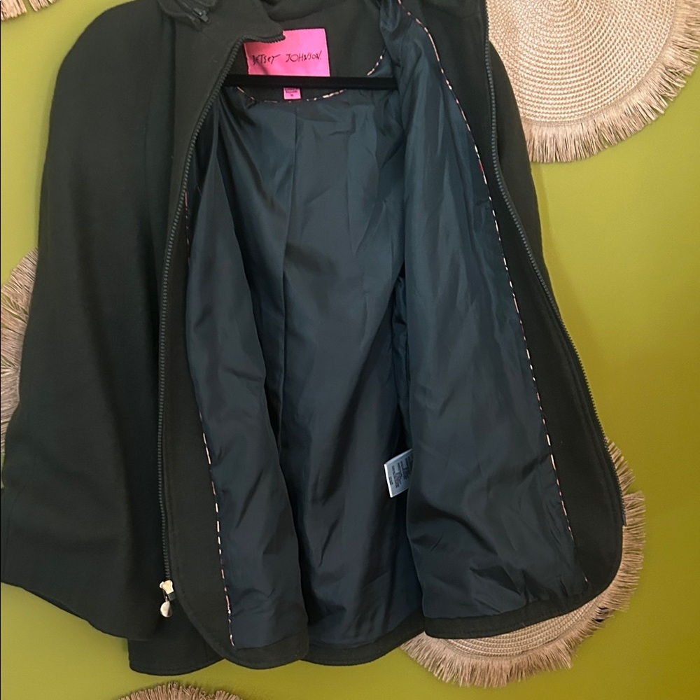 Betsy Johnson Hooded Cape pea coat-dark green - Picture 4 of 5